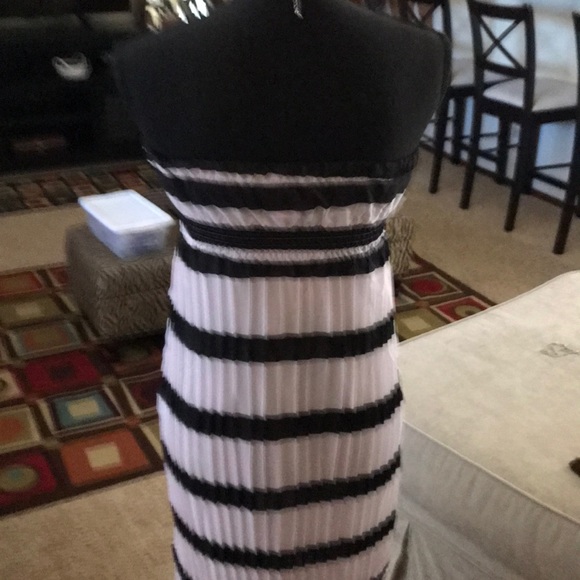 Sheer Black & White Striped Strapless Maxi Dress - Picture 6 of 6